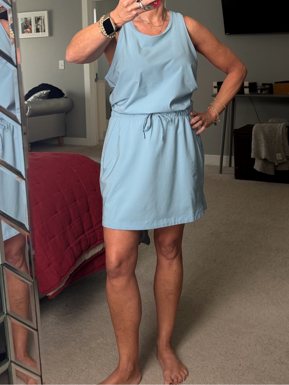 North Face Light Blue Sleeveless Drawstring Waist Dress - Picture 6 of 6